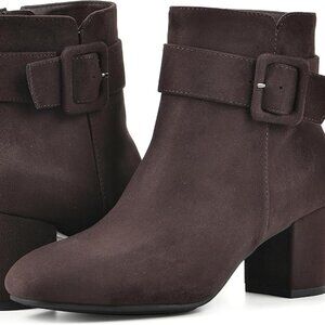 WHITE MOUNTAIN Women's Shoes Freckly Block Heel Bootie, Dkbrown/Fabric, 6.5 M,